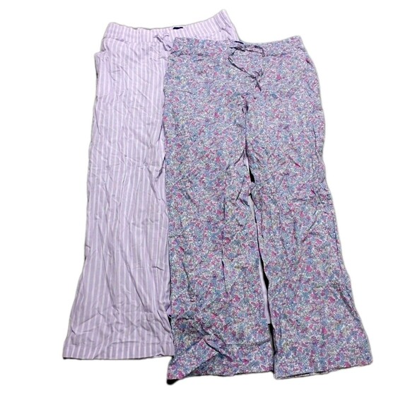 GAP 2pk Women's L (10/12) Cotton Relaxed PJ Pajama Pant Purple Floral Stripe NWT - Picture 9 of 11